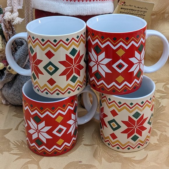 German Mugs Waechtersbach Set of 4 Pattern Inspired By Scandinavian Sweaters - Picture 2 of 11